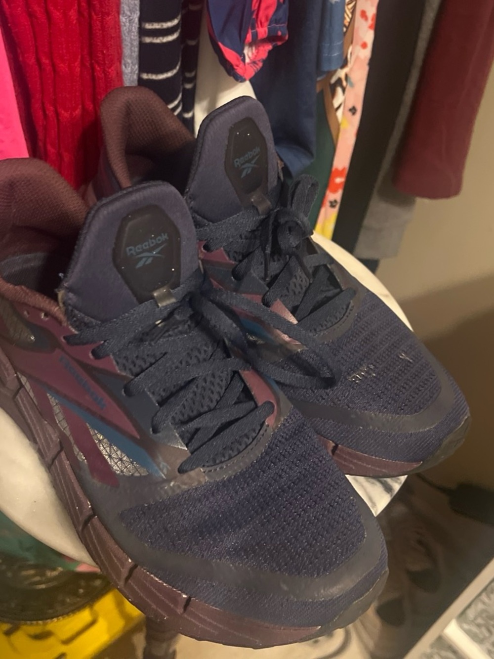 Reebok Women's Navy and Burgundy Athletic Sneakers